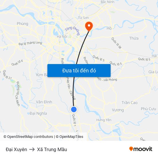 Đại Xuyên to Xã Trung Mầu map