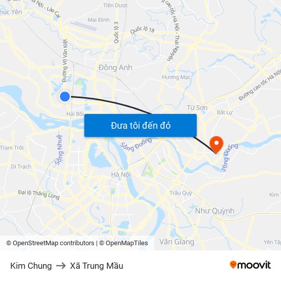 Kim Chung to Xã Trung Mầu map