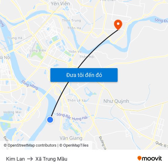 Kim Lan to Xã Trung Mầu map