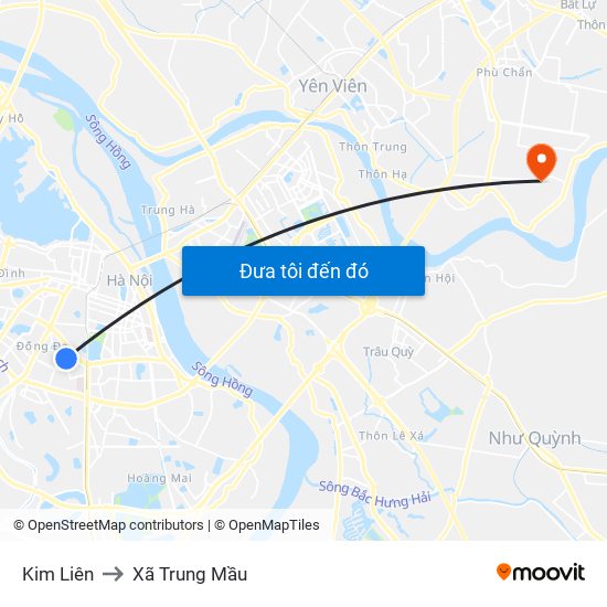 Kim Liên to Xã Trung Mầu map