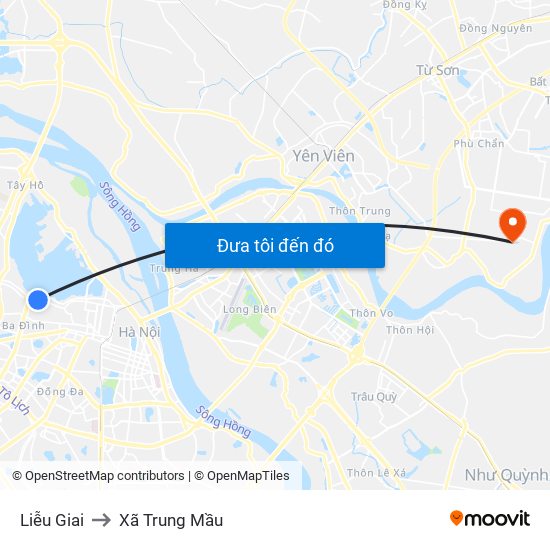 Liễu Giai to Xã Trung Mầu map