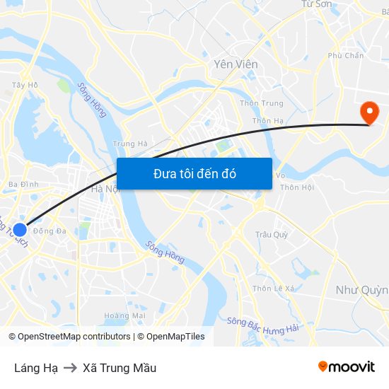Láng Hạ to Xã Trung Mầu map