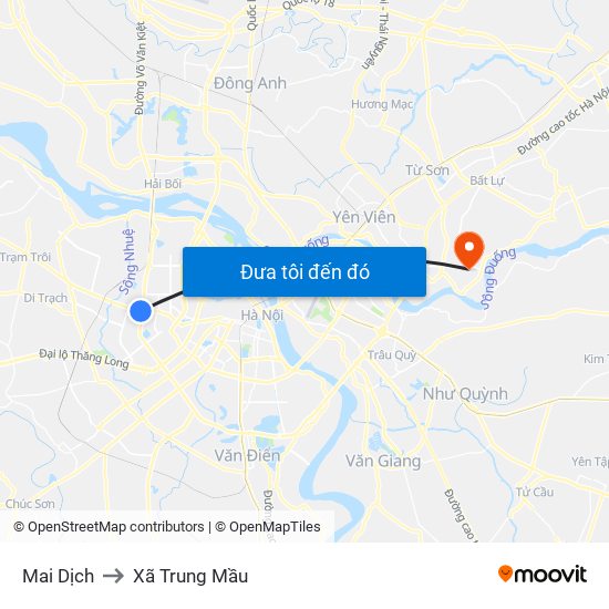 Mai Dịch to Xã Trung Mầu map