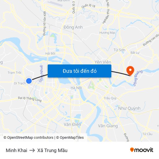 Minh Khai to Xã Trung Mầu map