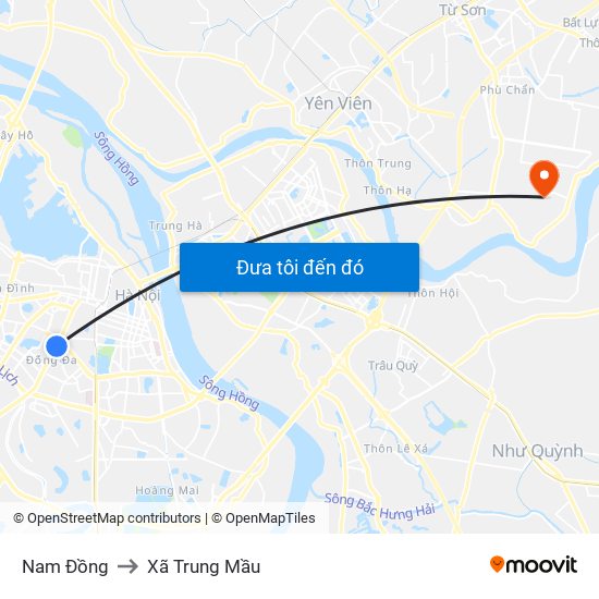 Nam Đồng to Xã Trung Mầu map