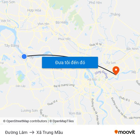 Đường Lâm to Xã Trung Mầu map