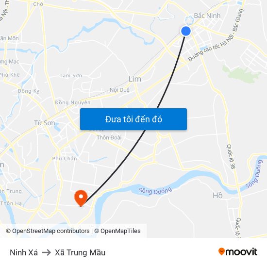 Ninh Xá to Xã Trung Mầu map