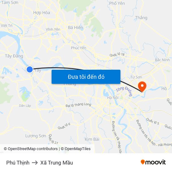 Phú Thịnh to Xã Trung Mầu map