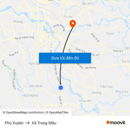 Phú Xuyên to Xã Trung Mầu map