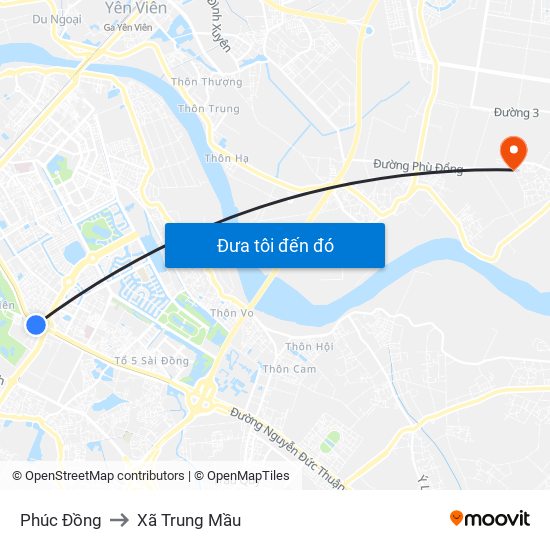 Phúc Đồng to Xã Trung Mầu map