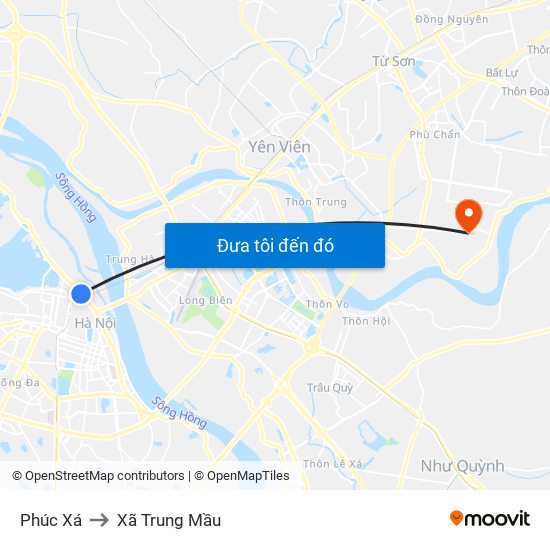 Phúc Xá to Xã Trung Mầu map