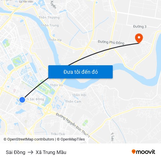 Sài Đồng to Xã Trung Mầu map