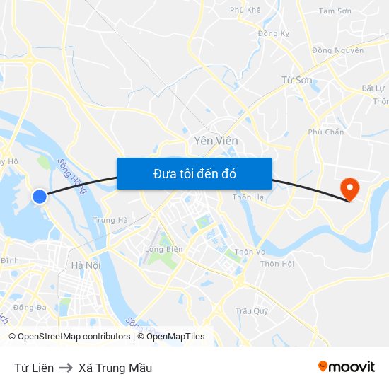 Tứ Liên to Xã Trung Mầu map