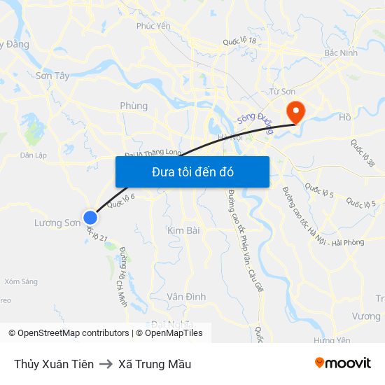Thủy Xuân Tiên to Xã Trung Mầu map