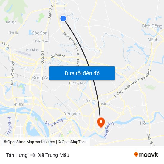 Tân Hưng to Xã Trung Mầu map