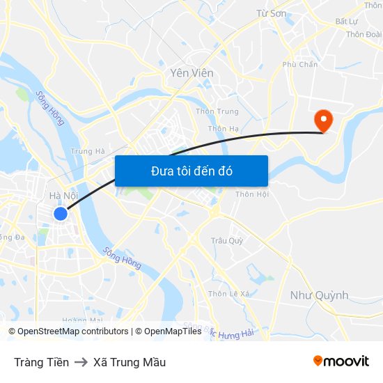 Tràng Tiền to Xã Trung Mầu map