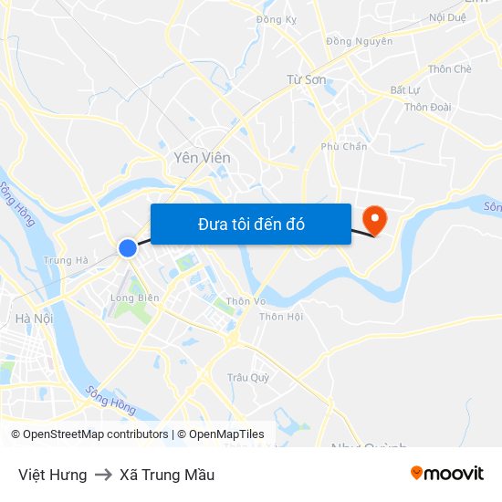 Việt Hưng to Xã Trung Mầu map