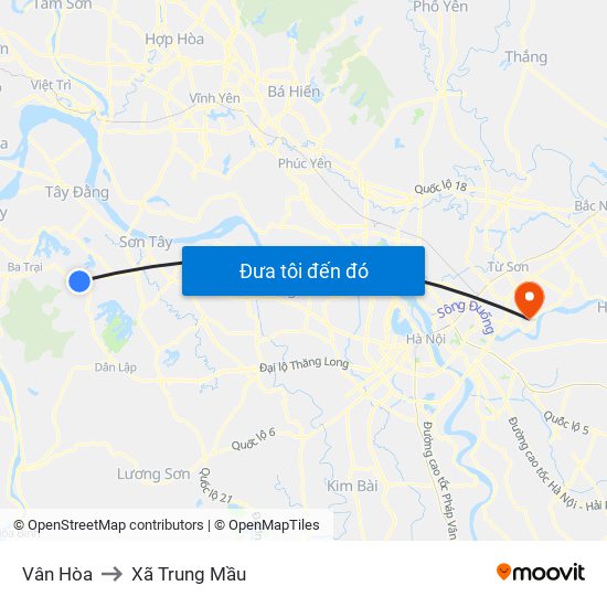 Vân Hòa to Xã Trung Mầu map