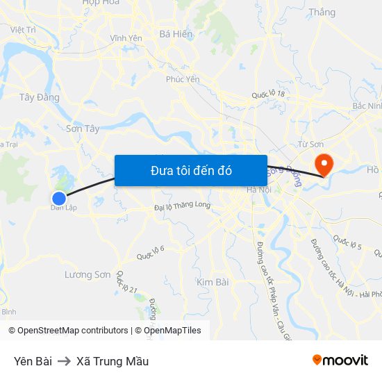 Yên Bài to Xã Trung Mầu map