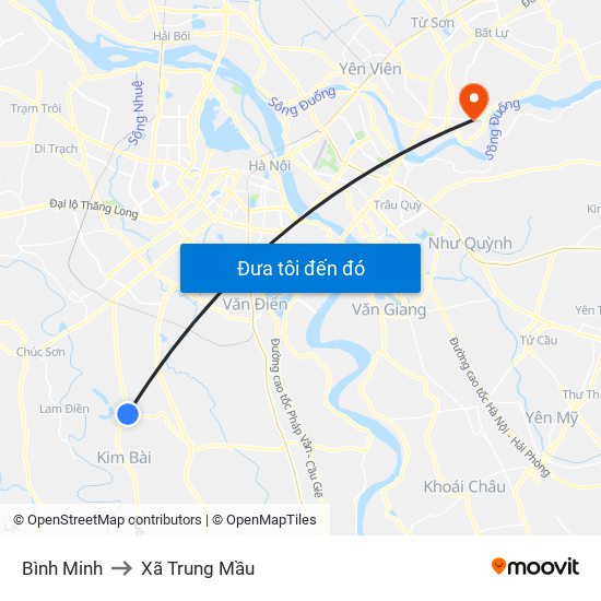 Bình Minh to Xã Trung Mầu map