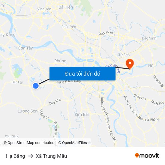 Hạ Bằng to Xã Trung Mầu map