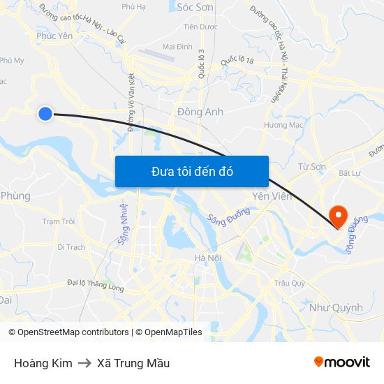 Hoàng Kim to Xã Trung Mầu map