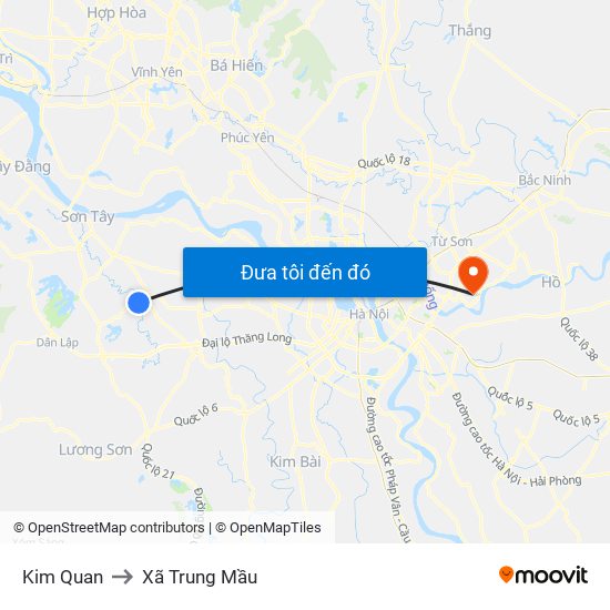Kim Quan to Xã Trung Mầu map