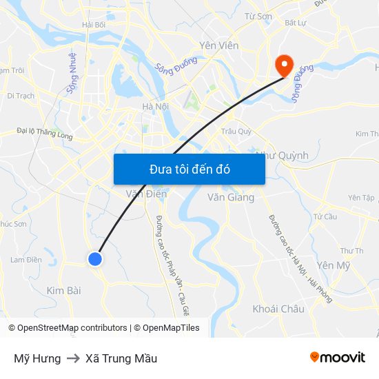 Mỹ Hưng to Xã Trung Mầu map