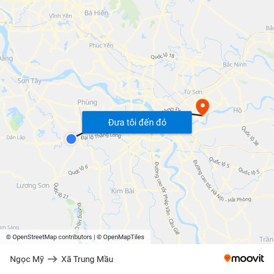 Ngọc Mỹ to Xã Trung Mầu map