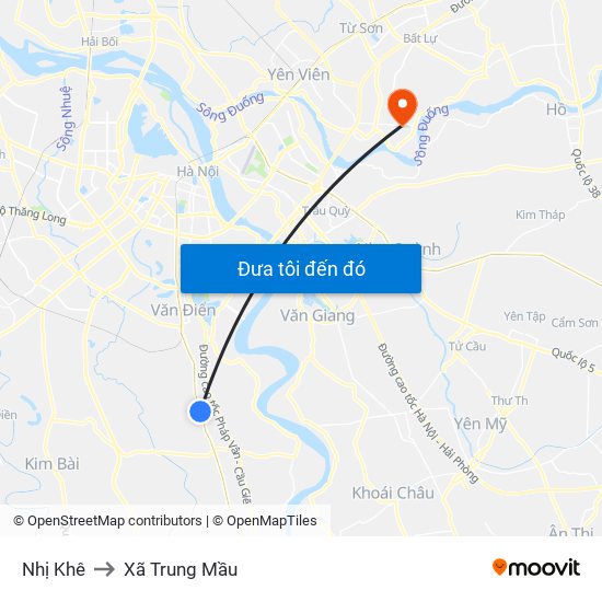 Nhị Khê to Xã Trung Mầu map