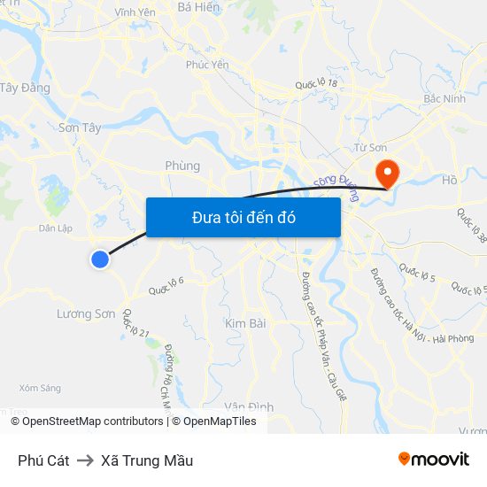 Phú Cát to Xã Trung Mầu map