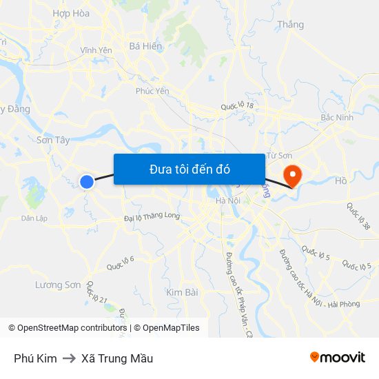 Phú Kim to Xã Trung Mầu map