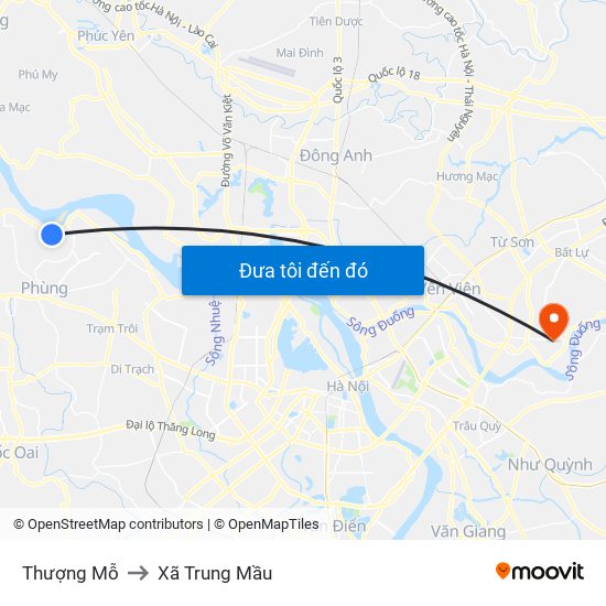 Thượng Mỗ to Xã Trung Mầu map