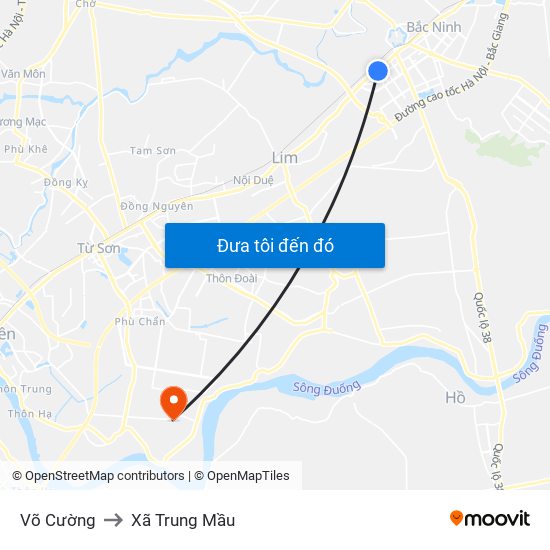 Võ Cường to Xã Trung Mầu map