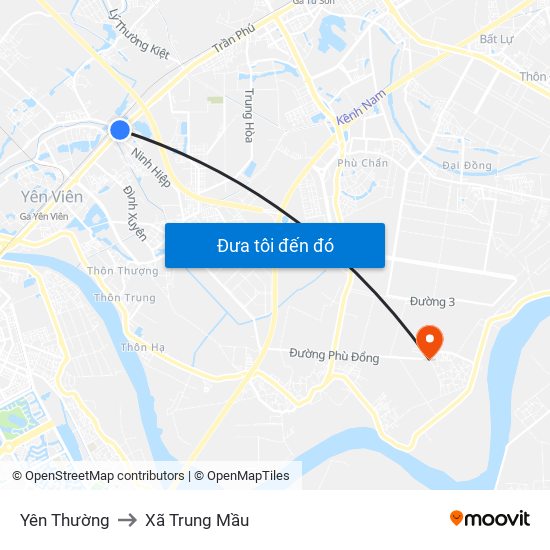 Yên Thường to Xã Trung Mầu map