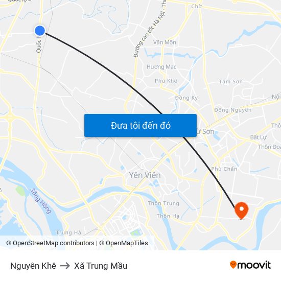 Nguyên Khê to Xã Trung Mầu map