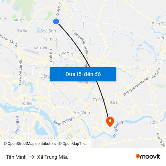 Tân Minh to Xã Trung Mầu map