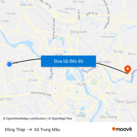 Đồng Tháp to Xã Trung Mầu map