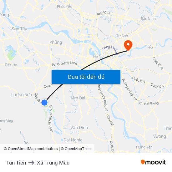 Tân Tiến to Xã Trung Mầu map