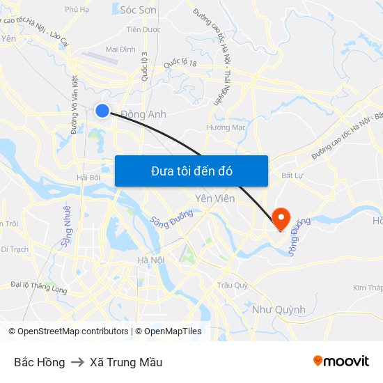 Bắc Hồng to Xã Trung Mầu map