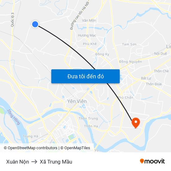 Xuân Nộn to Xã Trung Mầu map