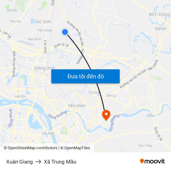 Xuân Giang to Xã Trung Mầu map