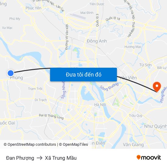 Đan Phượng to Xã Trung Mầu map