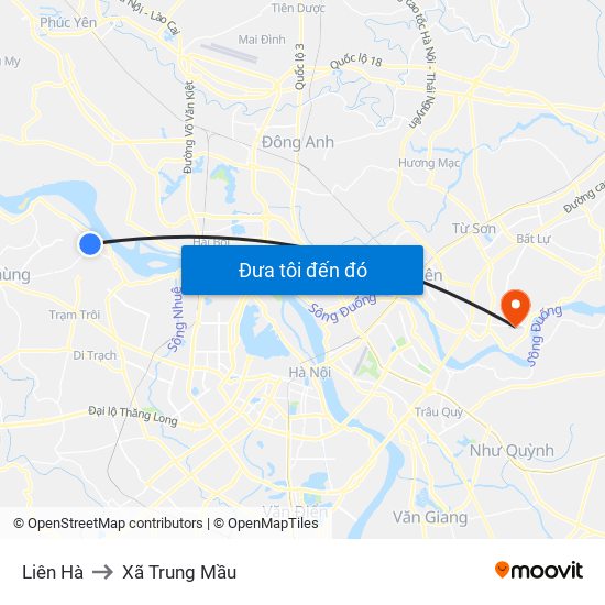 Liên Hà to Xã Trung Mầu map