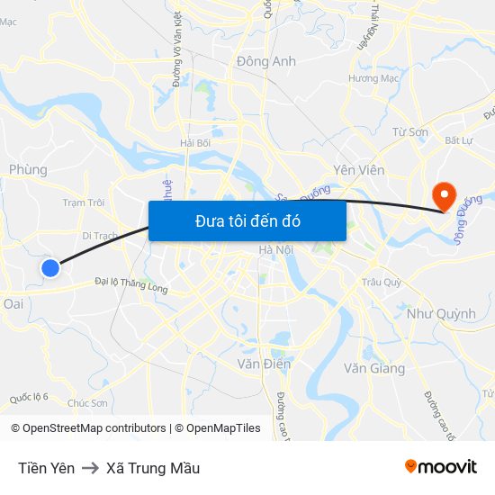 Tiền Yên to Xã Trung Mầu map
