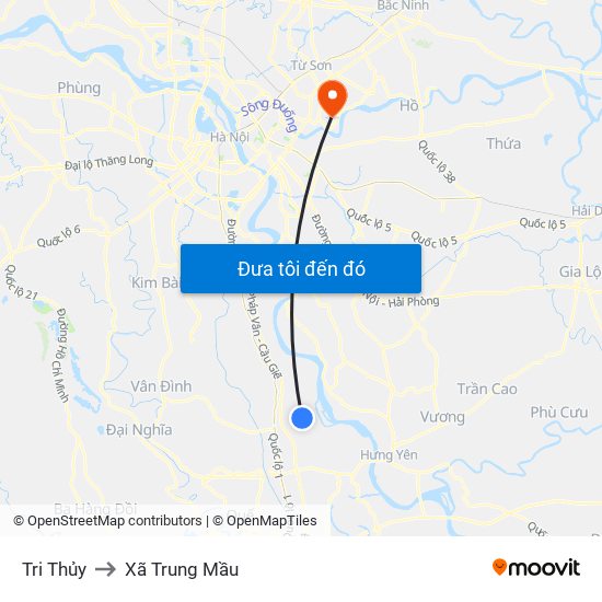 Tri Thủy to Xã Trung Mầu map
