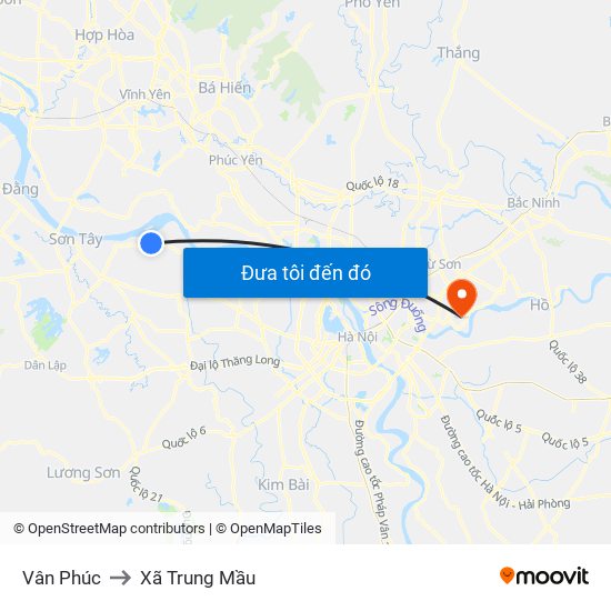 Vân Phúc to Xã Trung Mầu map