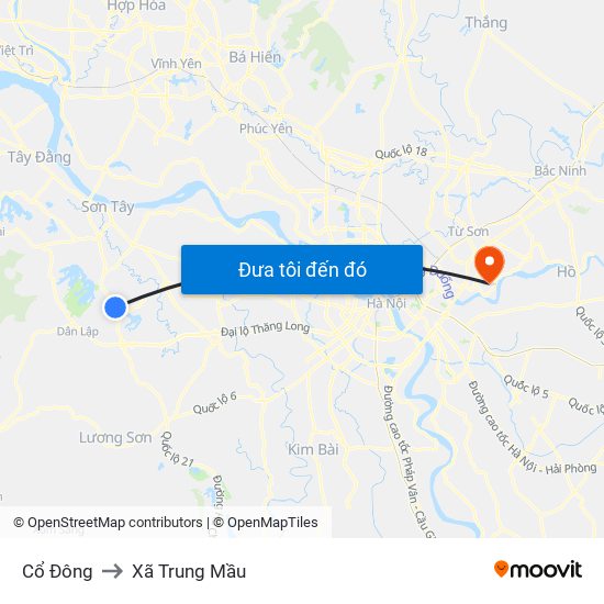 Cổ Đông to Xã Trung Mầu map