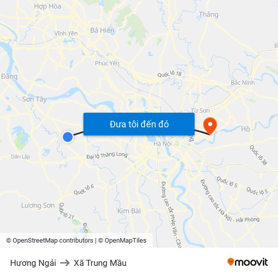 Hương Ngải to Xã Trung Mầu map