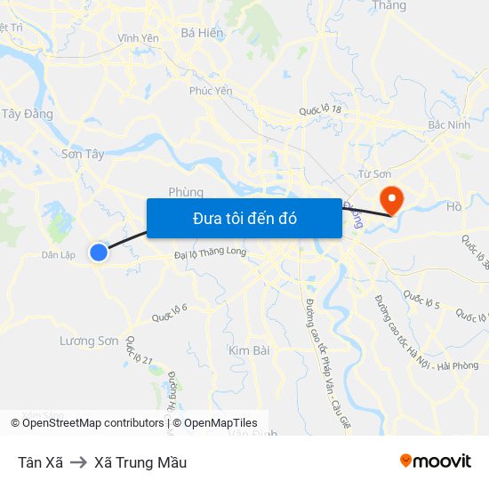 Tân Xã to Xã Trung Mầu map